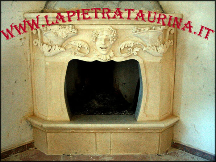 Fireplace cladding in carved italian stone